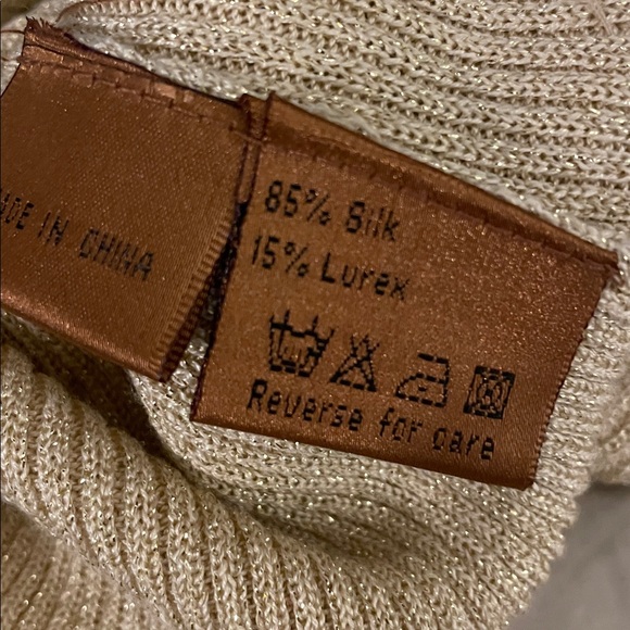 Gorgeous Belldini Light Gold Silk Metallic Sweater with Pearl Accents Size L - Picture 8 of 8